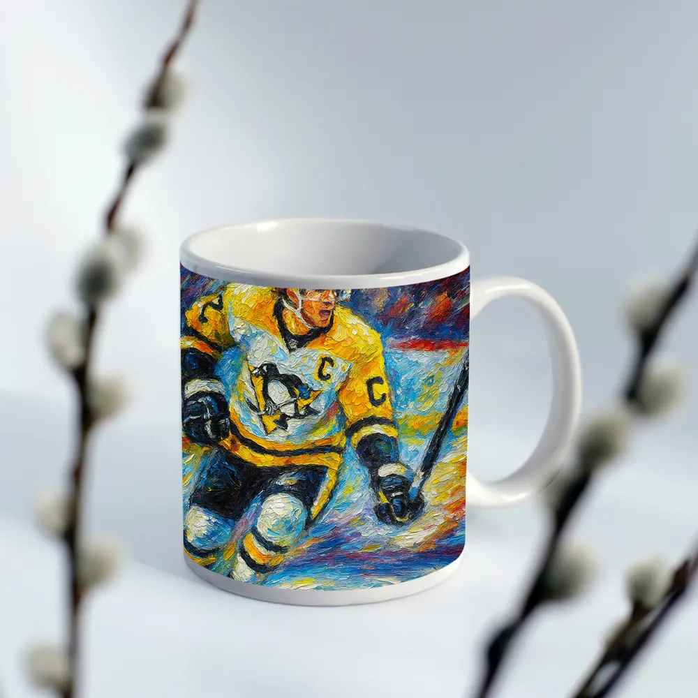 Pittsburgh Penguins Hockey Player Palette Knife Painting – Mugs