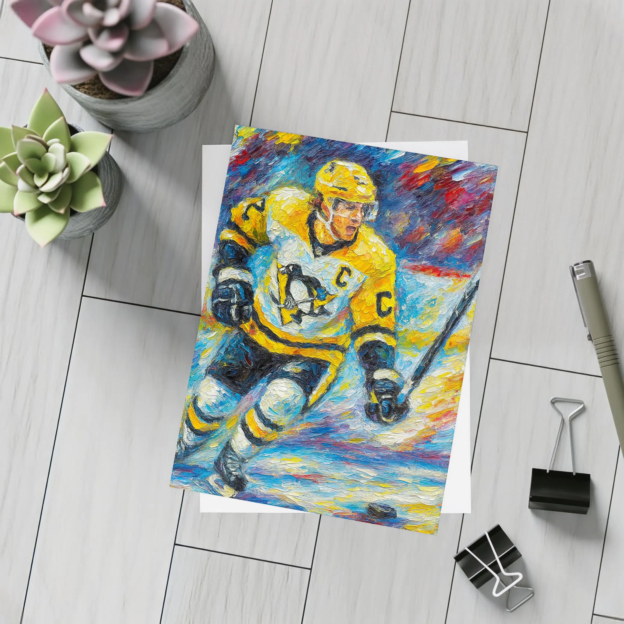 Pittsburgh Penguins Hockey Player Palette Knife Painting – Postcards