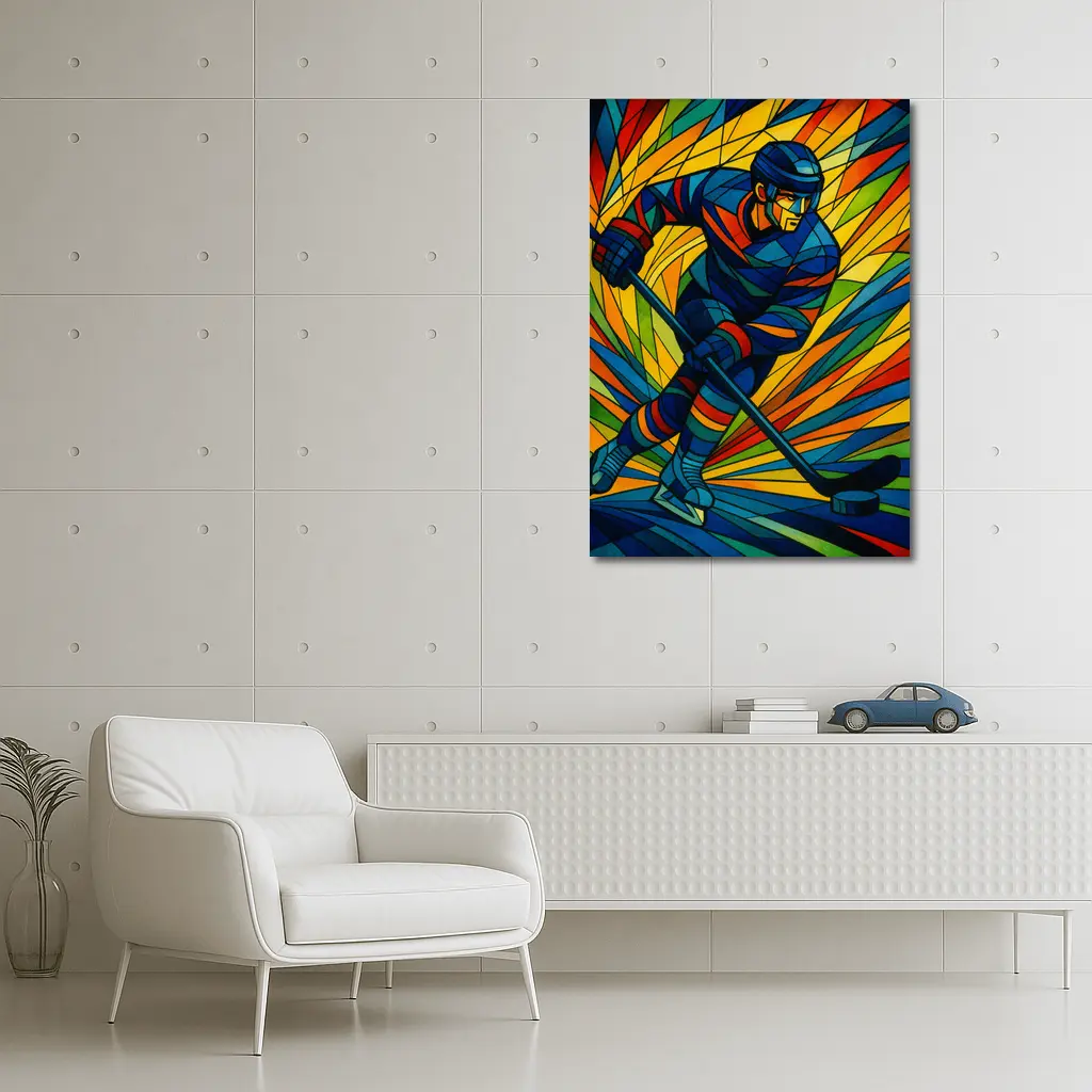 Hockey Player Stained Glass Colorful Art – Wall Art