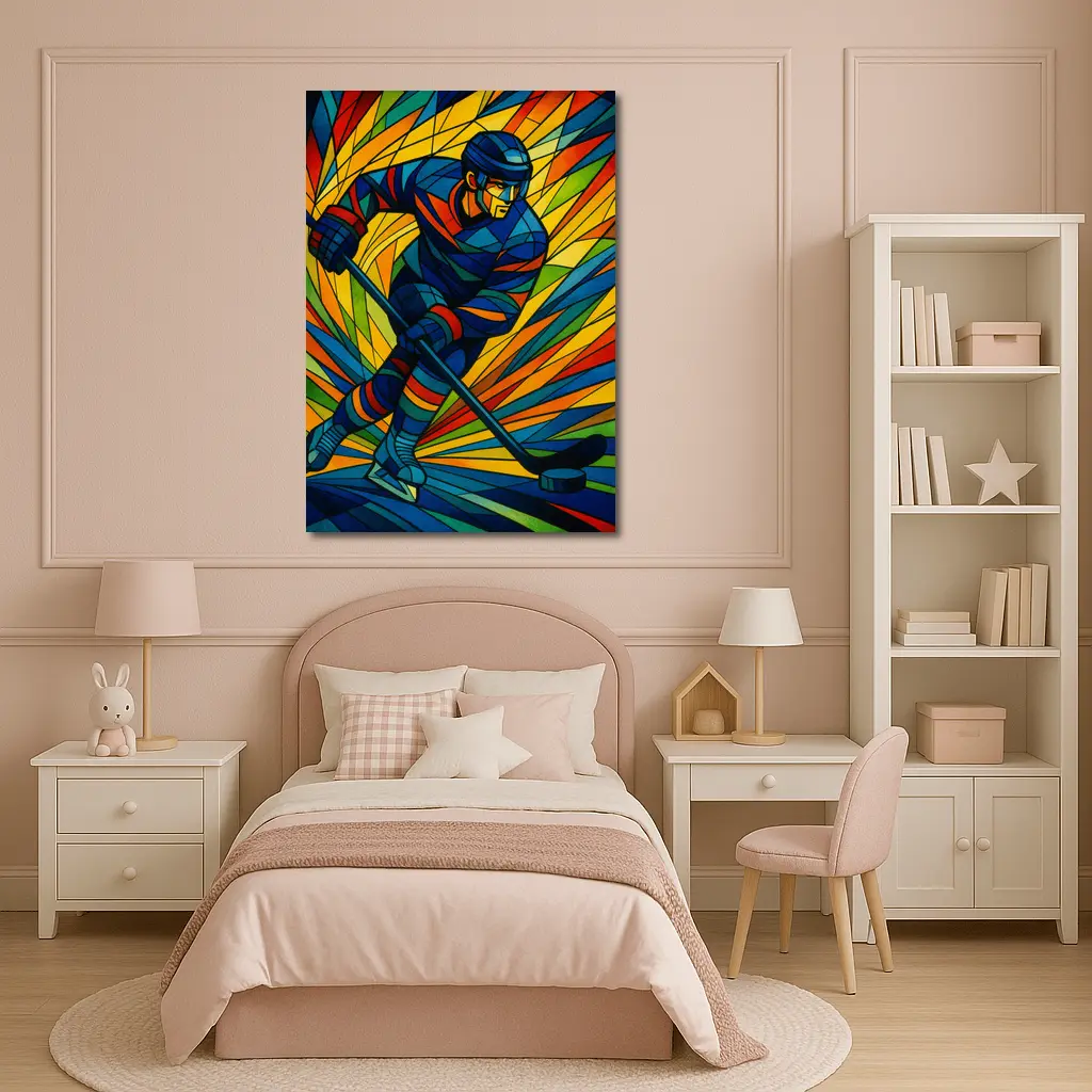 Hockey Player Stained Glass Colorful Art – Wall Art