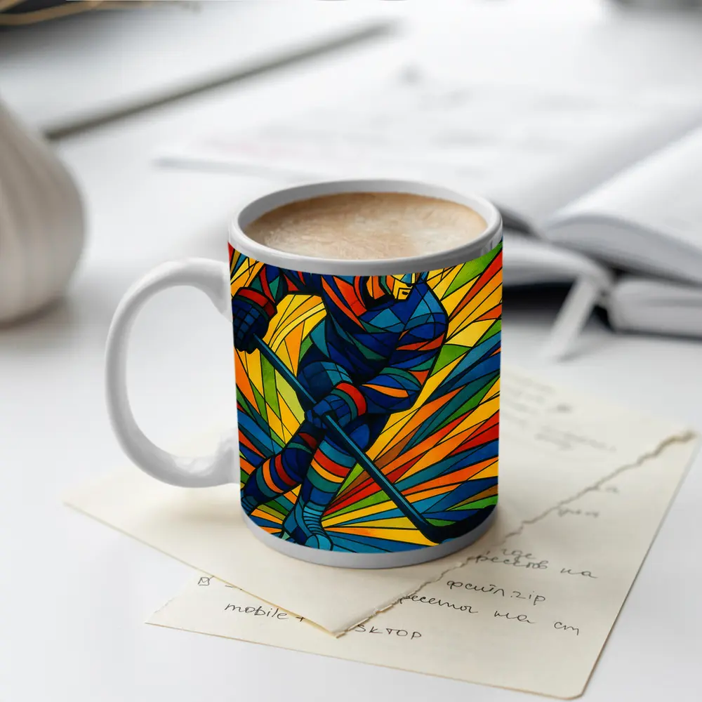 Hockey Player Stained Glass Colorful Art – Mugs