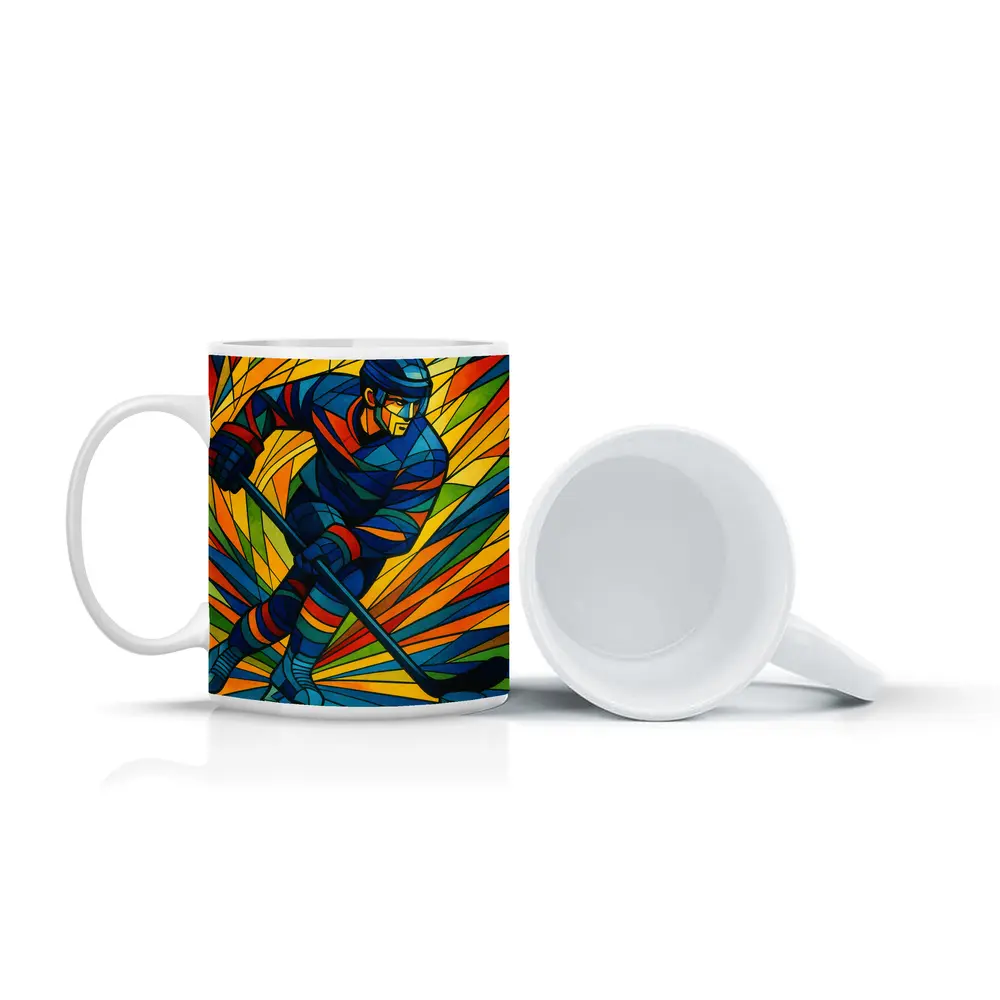 Hockey Player Stained Glass Colorful Art – Mugs
