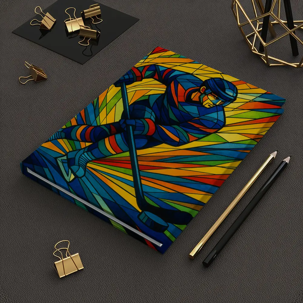 Hockey Player Stained Glass Colorful Art – Notebooks