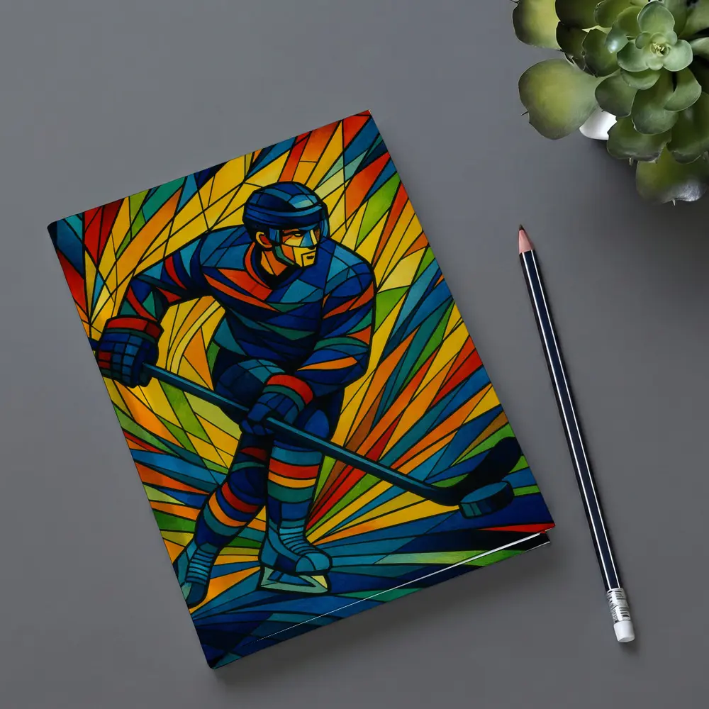 Hockey Player Stained Glass Colorful Art – Notebooks