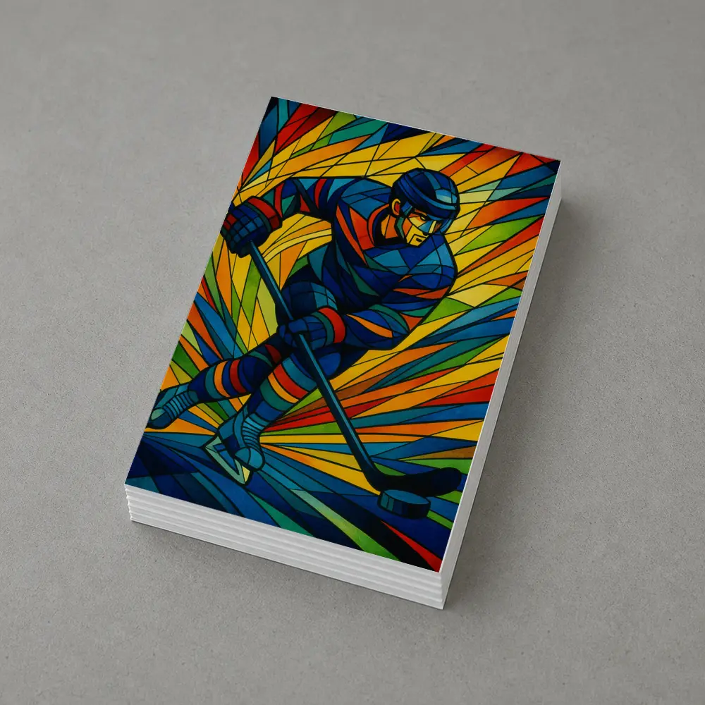 Hockey Player Stained Glass Colorful Art – Postcards