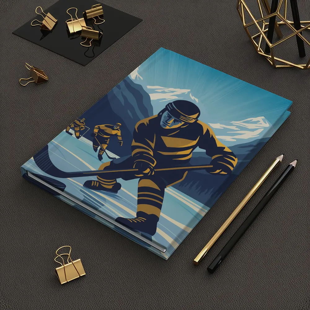 Ice Hockey Player Retro Mountain Illustration Art – Notebooks