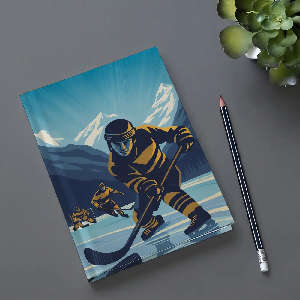 Ice Hockey Player Retro Mountain Illustration Art – Notebooks