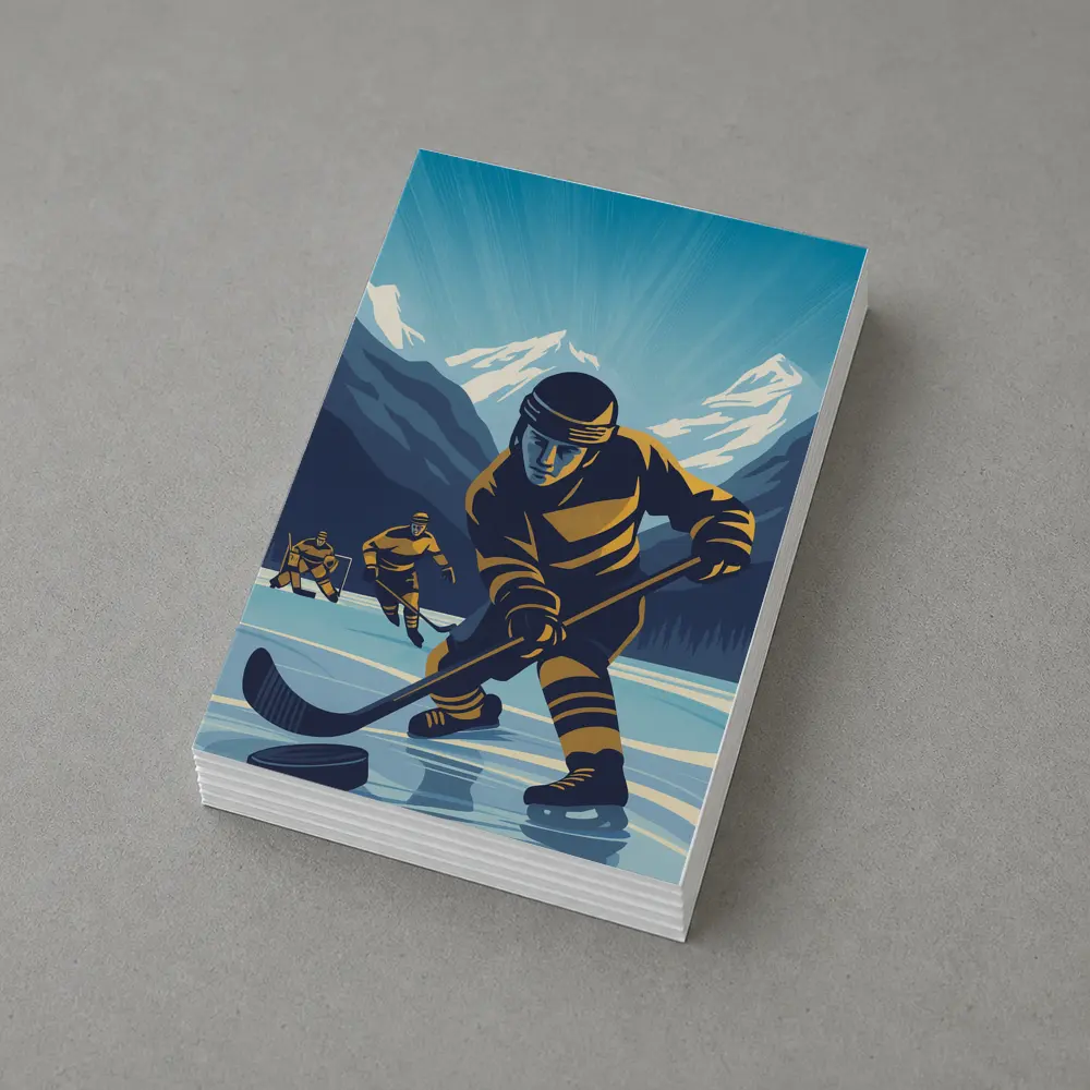 Ice Hockey Player Retro Mountain Illustration Art – Postcards
