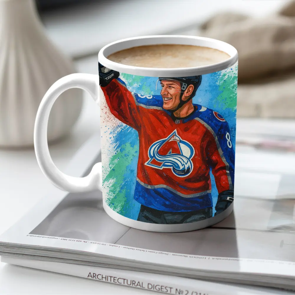 Colorado Avalanche Hockey Player Watercolor Art – Mugs