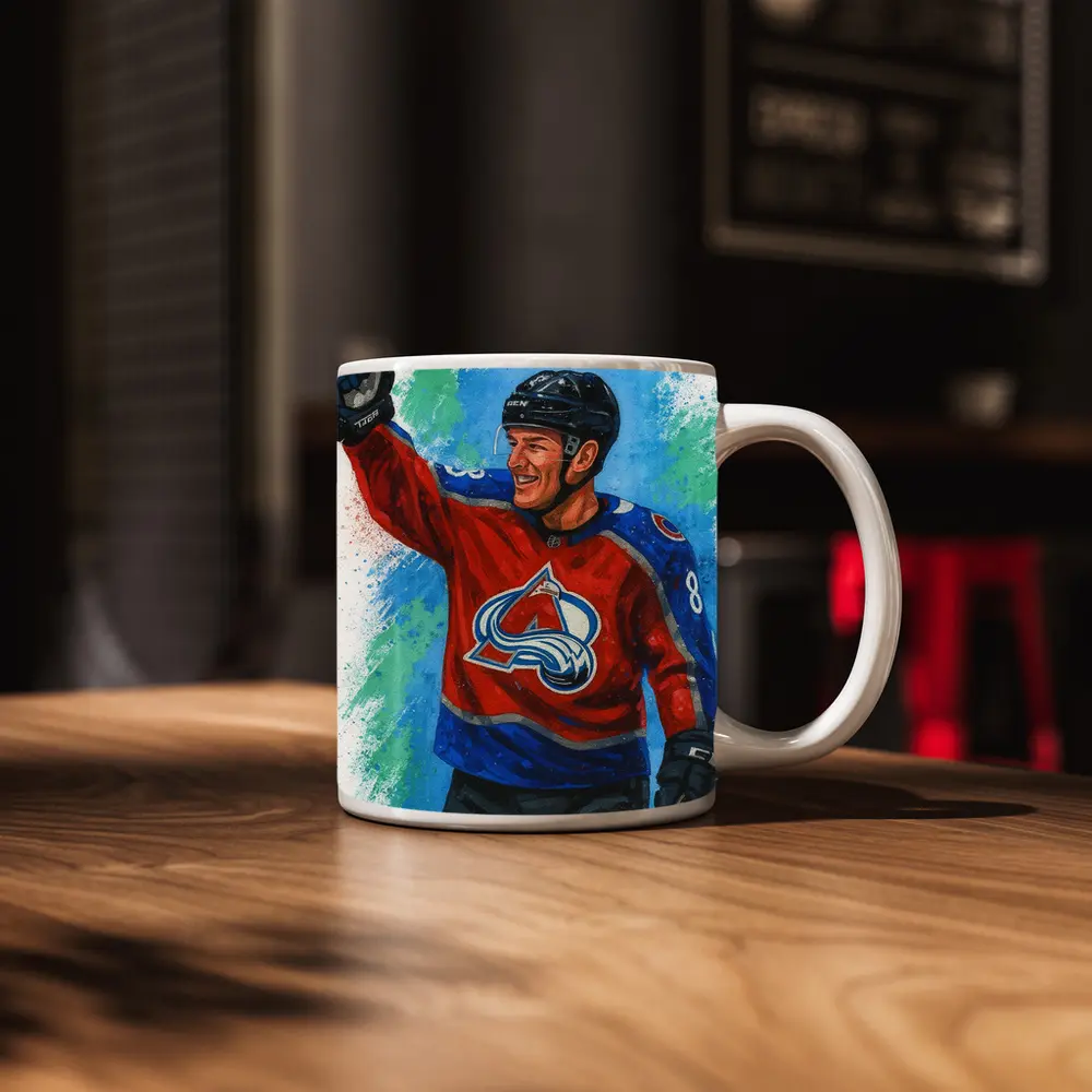 Colorado Avalanche Hockey Player Watercolor Art – Mugs
