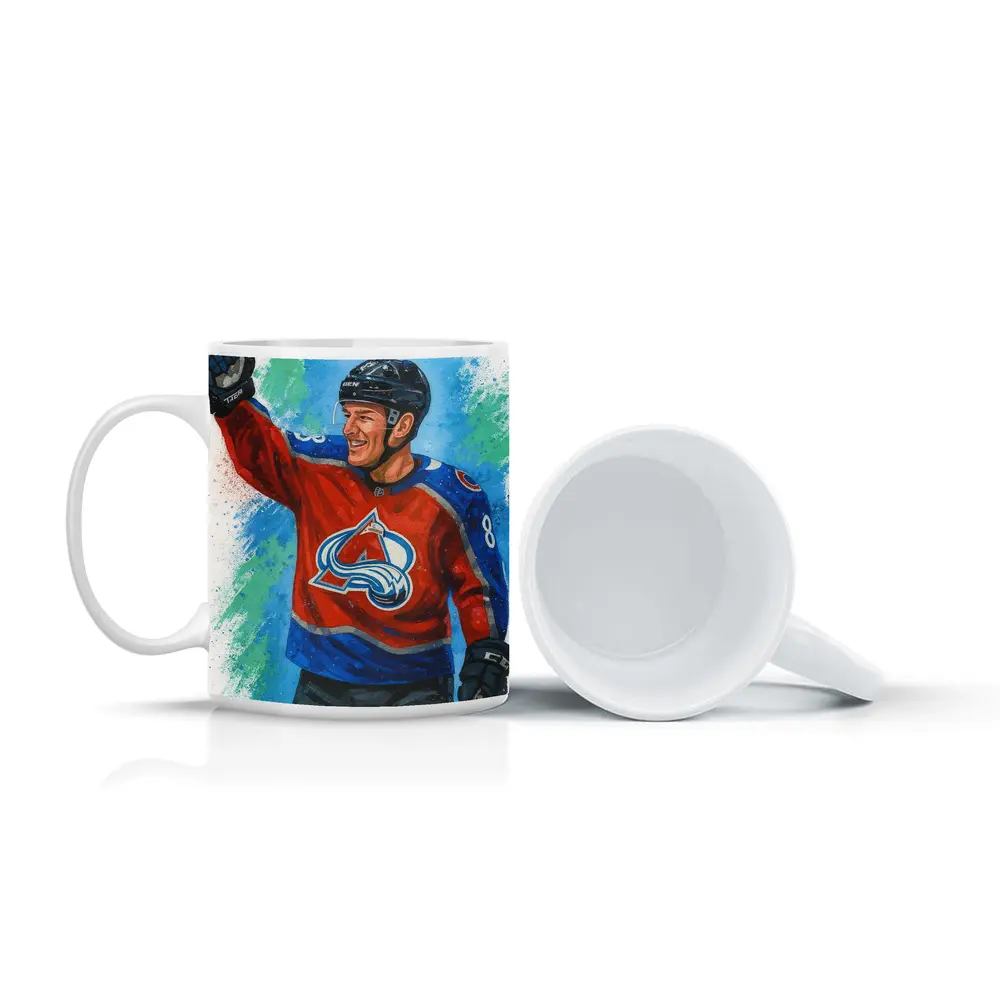 Colorado Avalanche Hockey Player Watercolor Art – Mugs