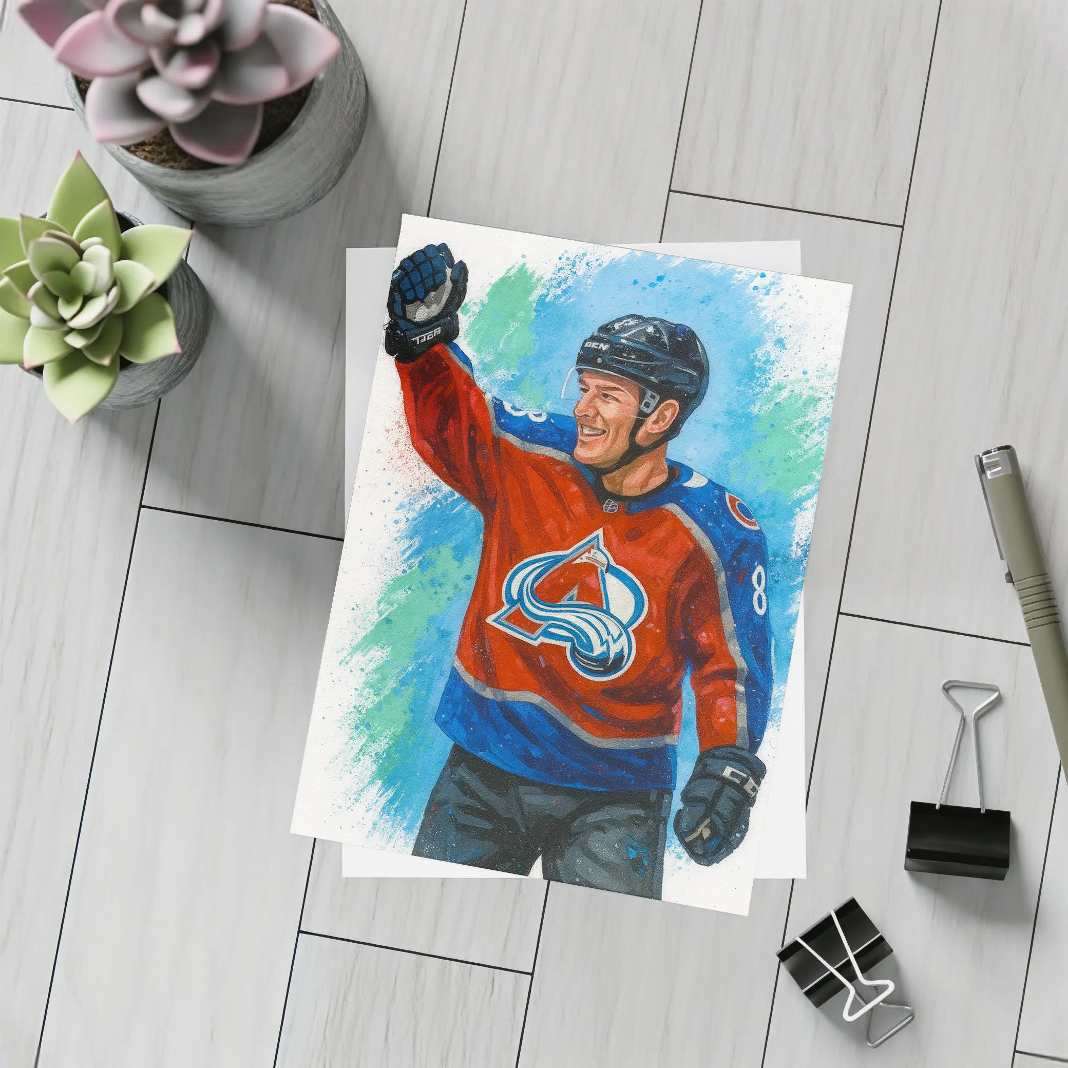 Colorado Avalanche Hockey Player Watercolor Art – Postcards