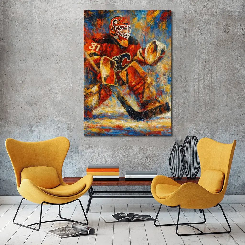 Calgary Flames Goalie Oil Painting Art – Wall Art