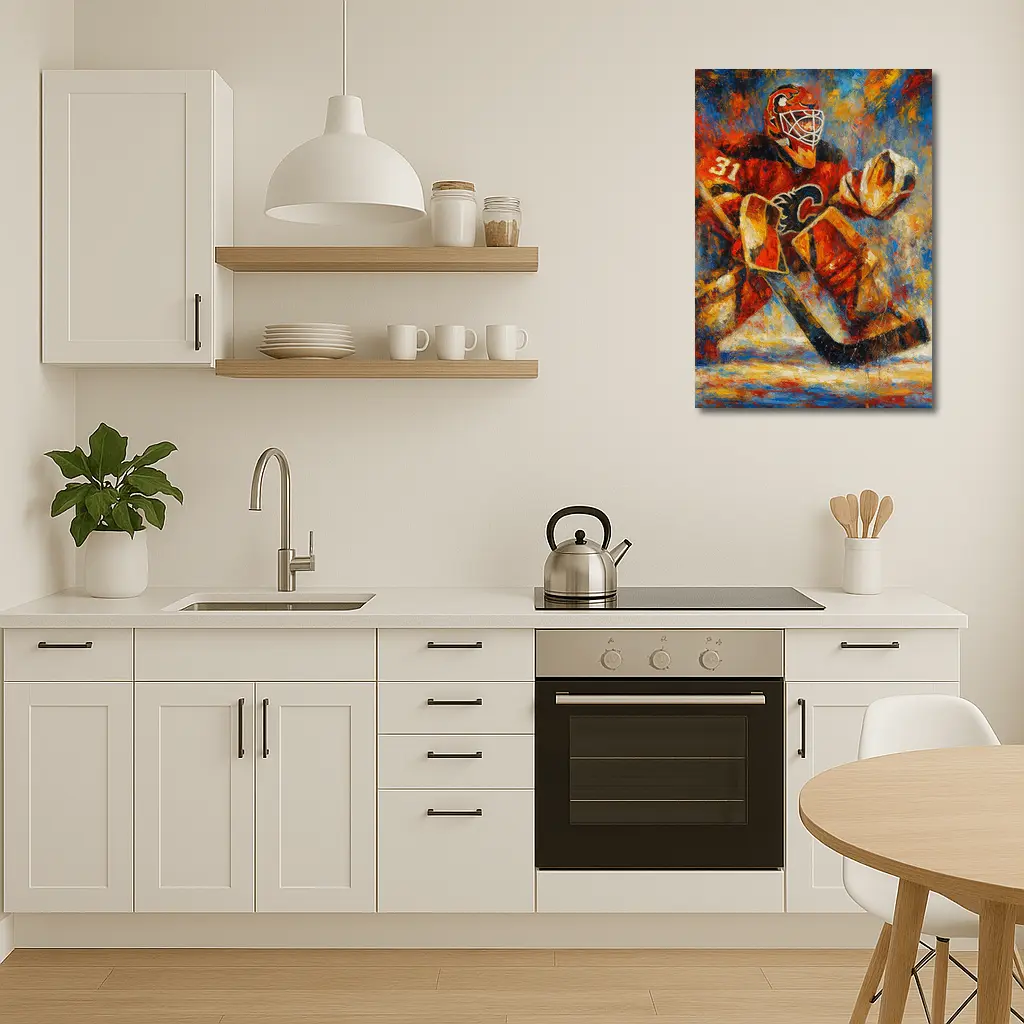 Calgary Flames Goalie Oil Painting Art – Wall Art