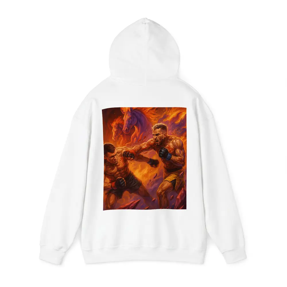 MMA Fighters Brawl Fiery Horse Background – Hoodies