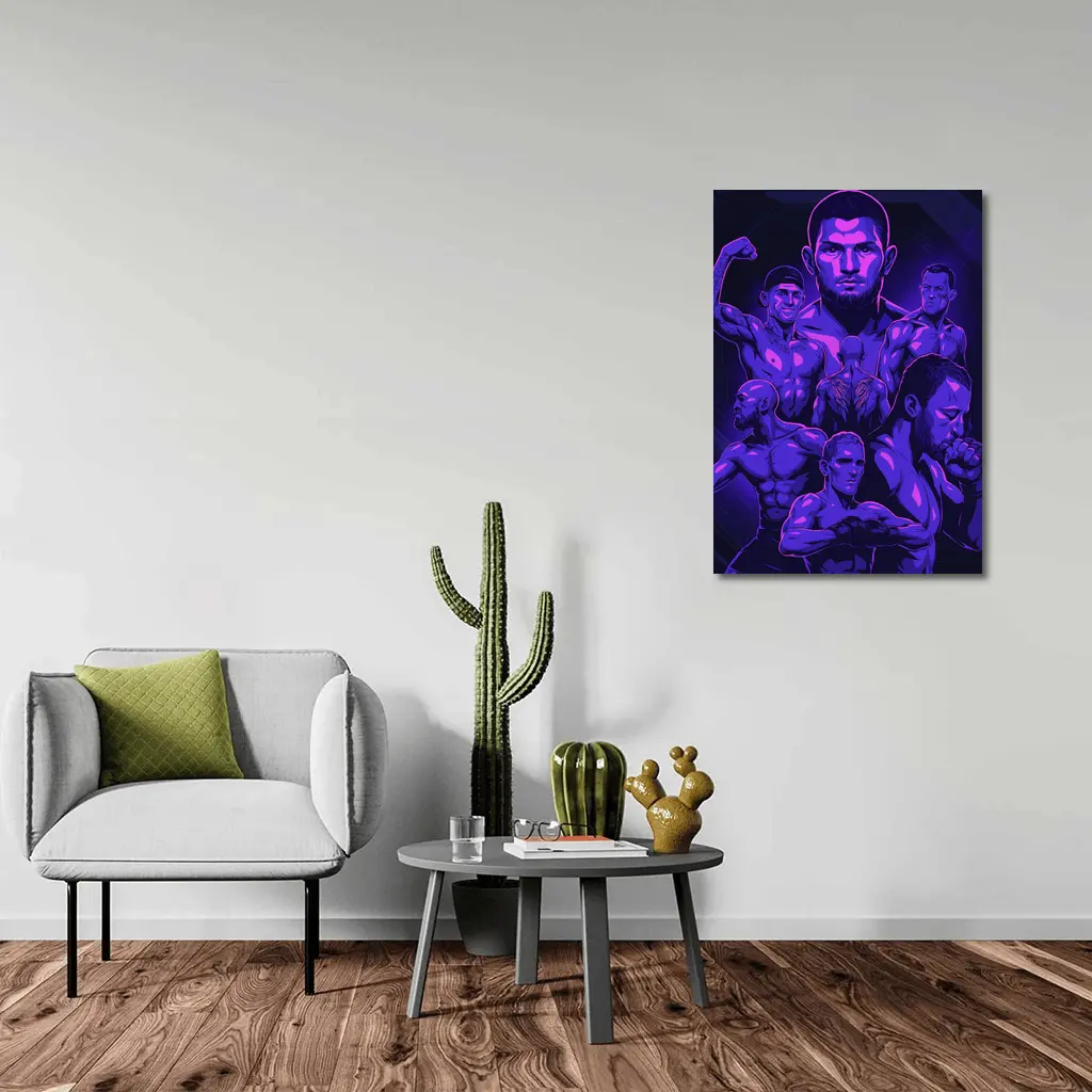 MMA Fighters Dark Purple Neon Illustration Art – Wall Art