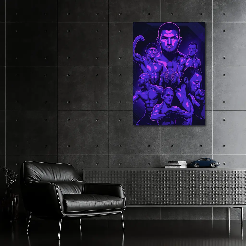 MMA Fighters Dark Purple Neon Illustration Art – Wall Art