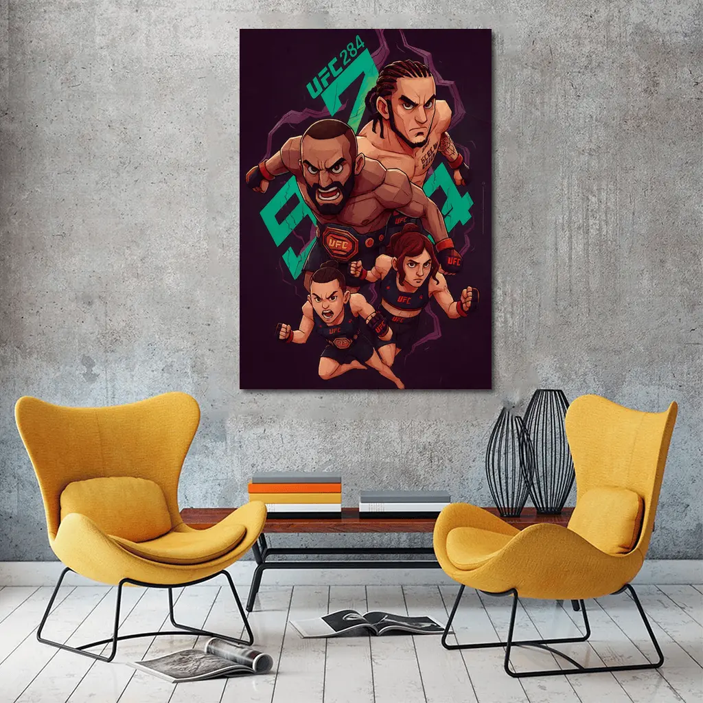 UFC 284 Fighter Cartoon Art Dark Background – Wall Art