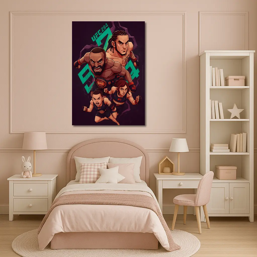 UFC 284 Fighter Cartoon Art Dark Background – Wall Art