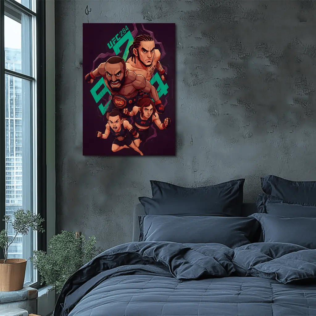 UFC 284 Fighter Cartoon Art Dark Background – Wall Art