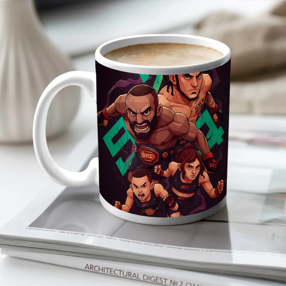 UFC 284 Fighter Cartoon Art Dark Background – Mugs