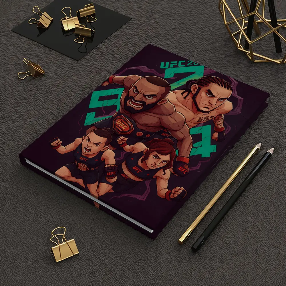 UFC 284 Fighter Cartoon Art Dark Background – Notebooks