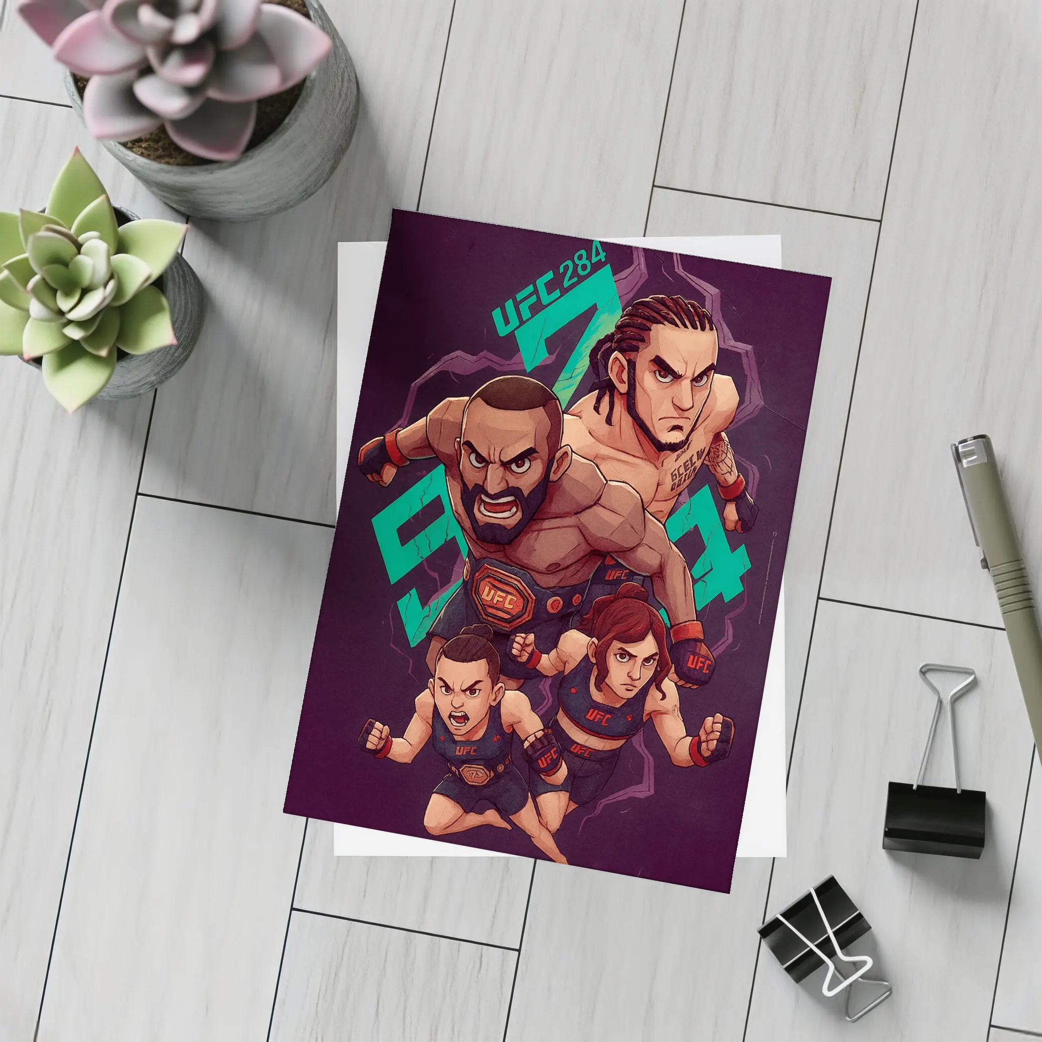 UFC 284 Fighter Cartoon Art Dark Background – Postcards
