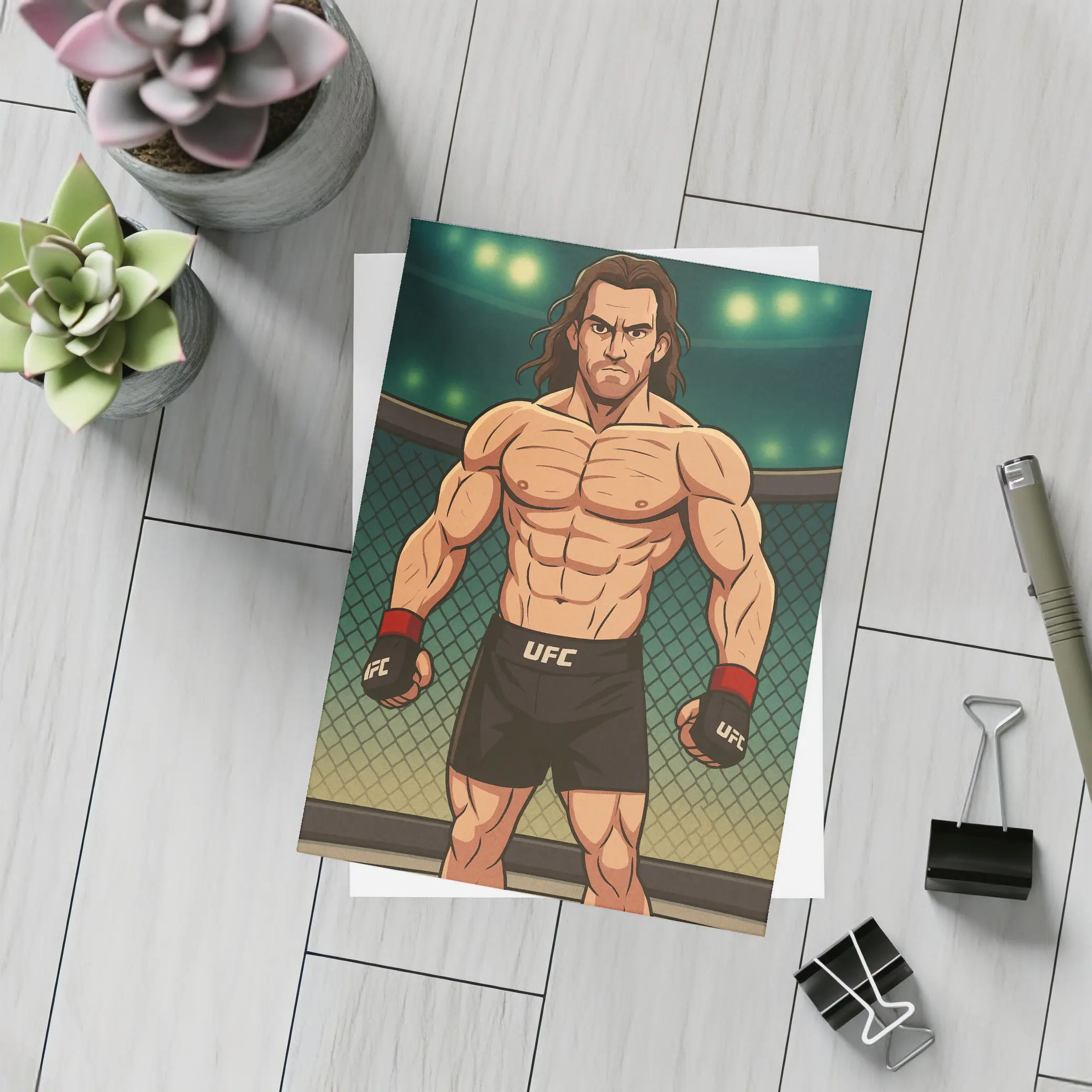 Anime UFC Fighter Standing In Octagon – Postcards