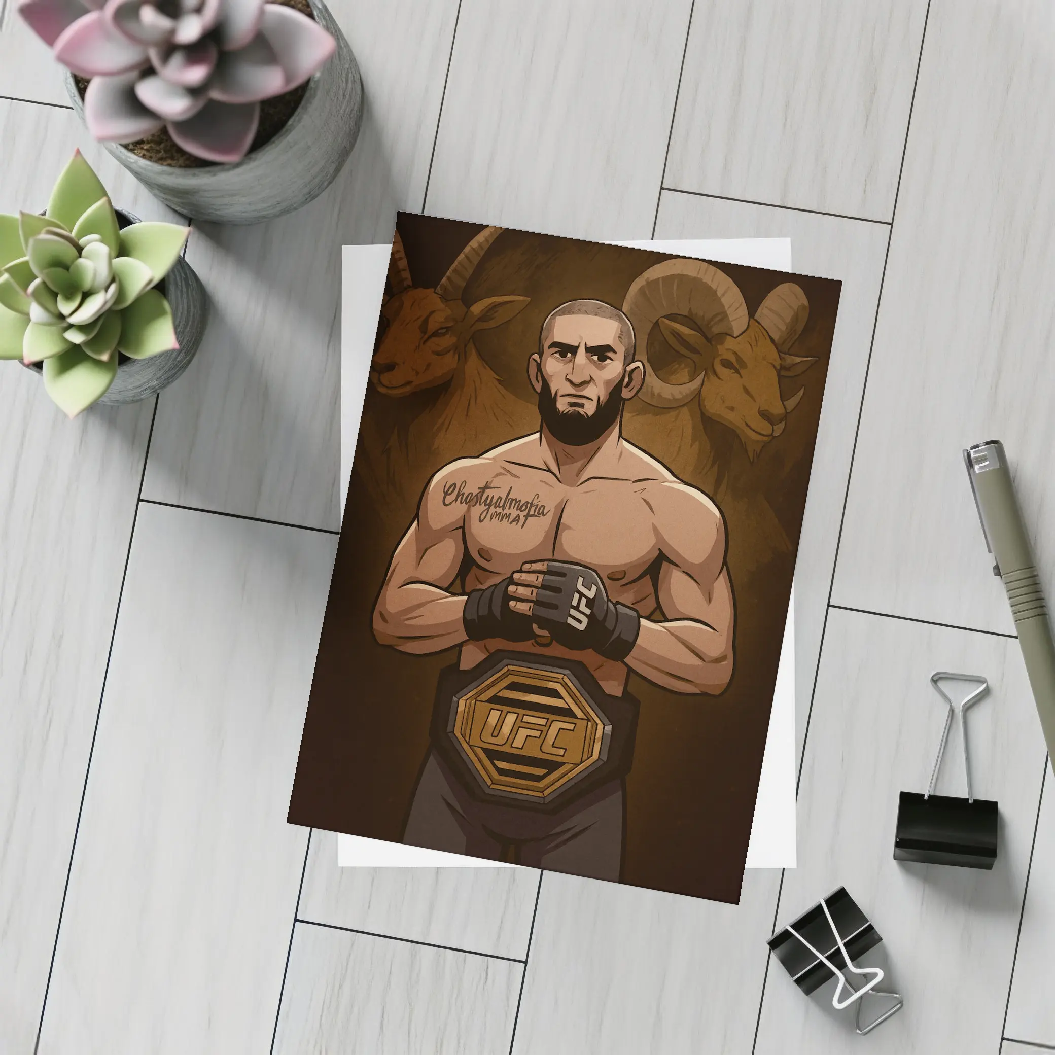 UFC Champion Fighter Anime Art Ram Background – Postcards