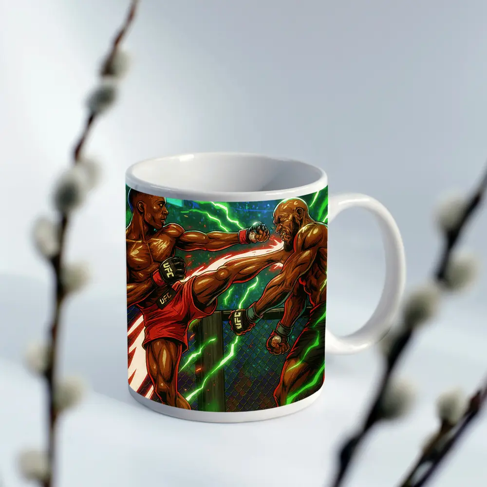 MMA Fighter Head Kick Octagon Comic Art – Mugs