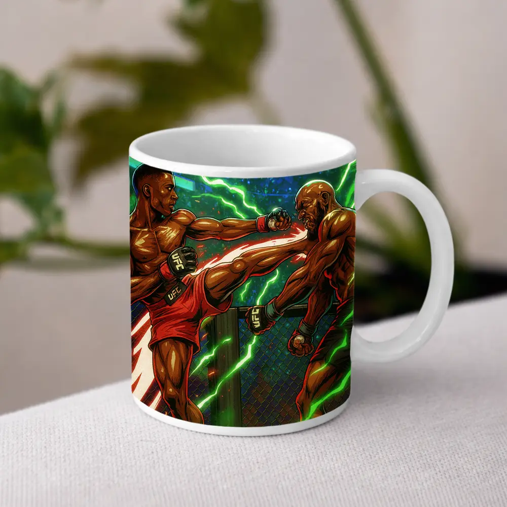 MMA Fighter Head Kick Octagon Comic Art – Mugs