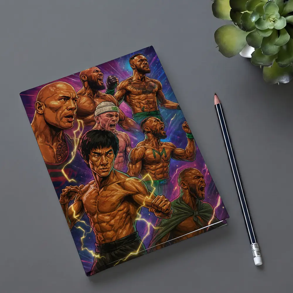 Legendary Fighters Comic Art Purple Background – Notebooks