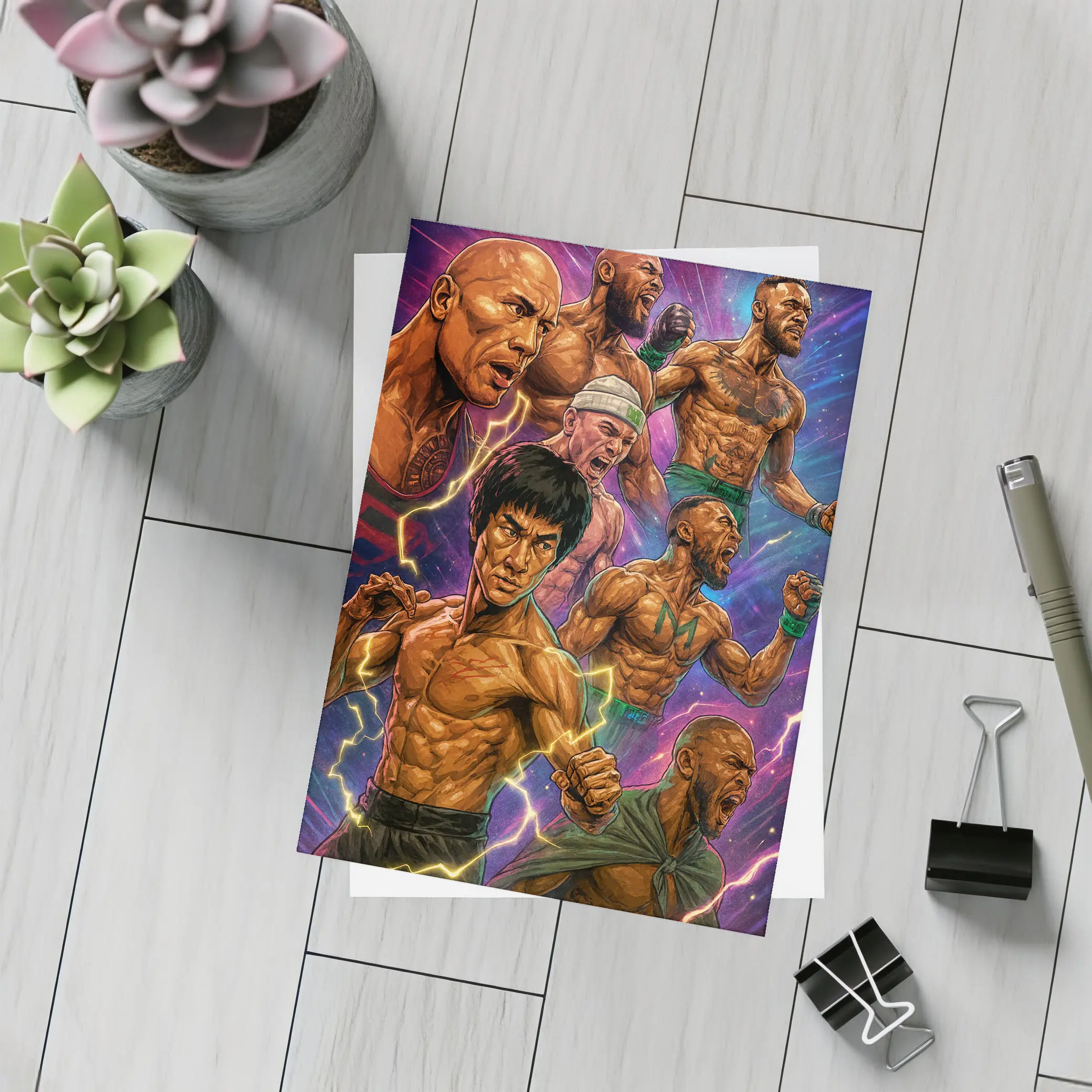 Legendary Fighters Comic Art Purple Background – Postcards