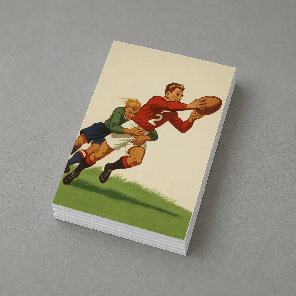 Retro Rugby Tackle Illustration Green Field – Postcards