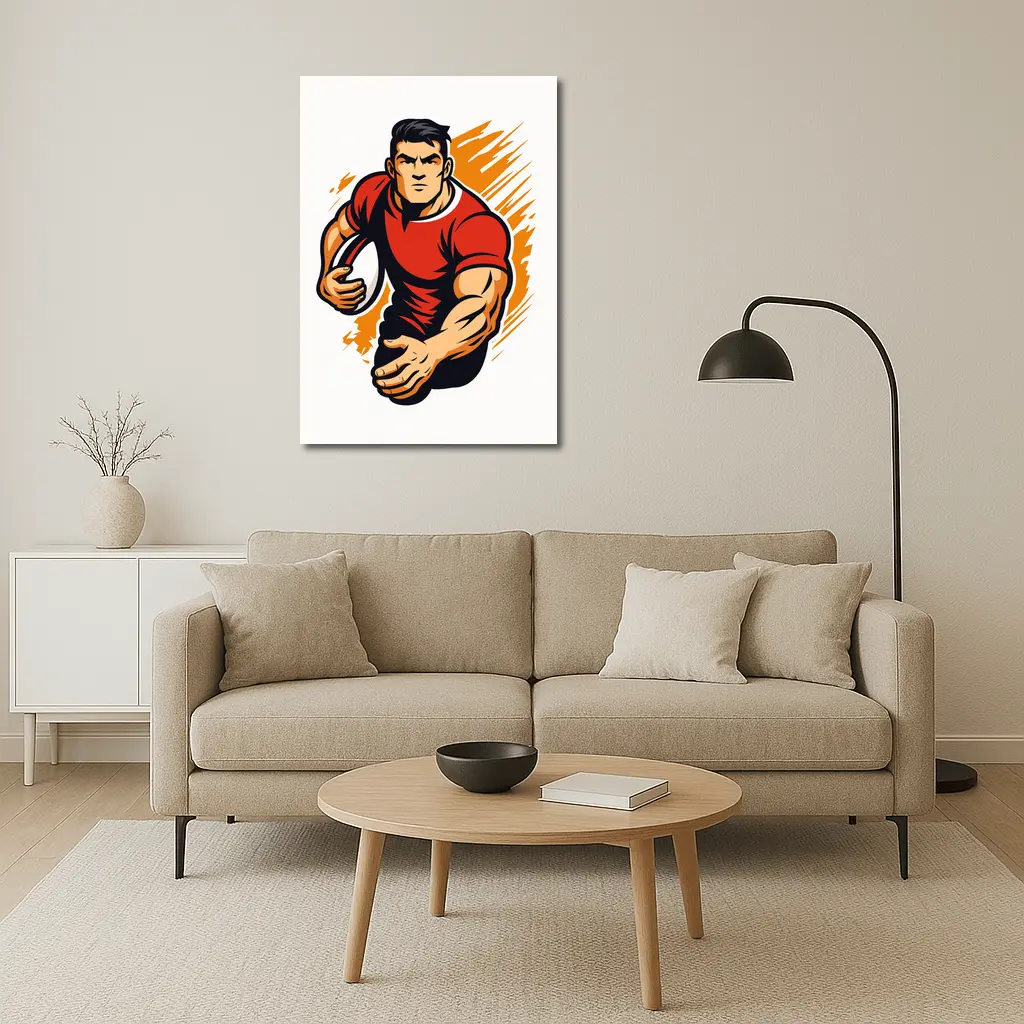 Rugby Player Running With Ball Illustration – Wall Art