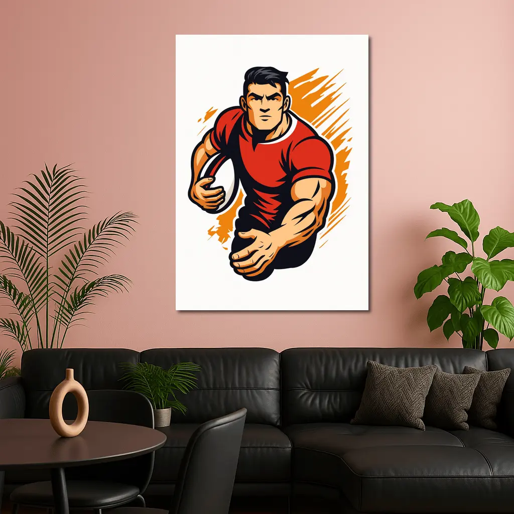 Rugby Player Running With Ball Illustration – Wall Art