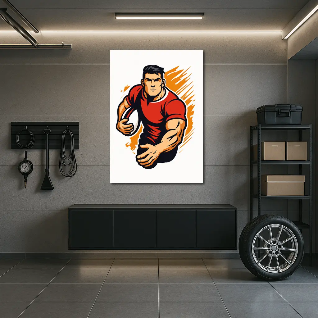 Rugby Player Running With Ball Illustration – Wall Art