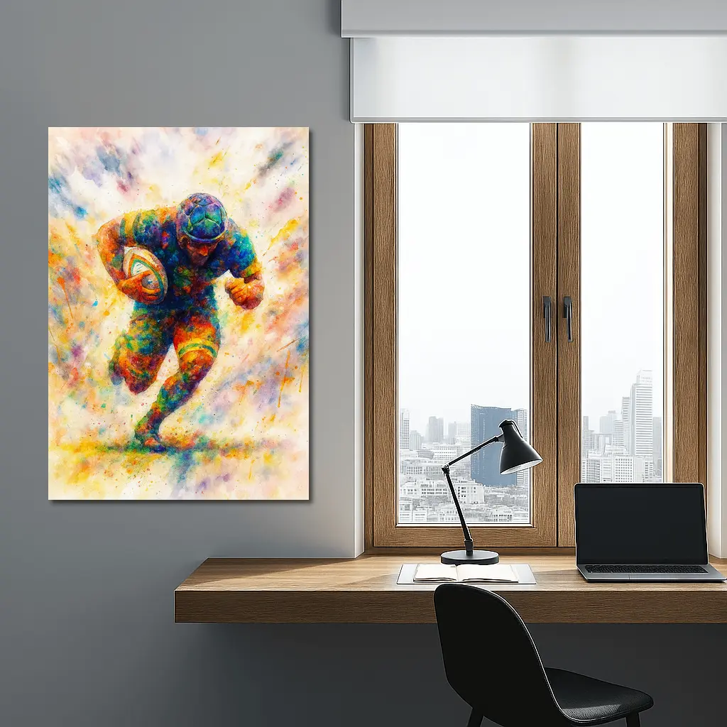 Rugby Player Running Watercolor Art Burst – Wall Art