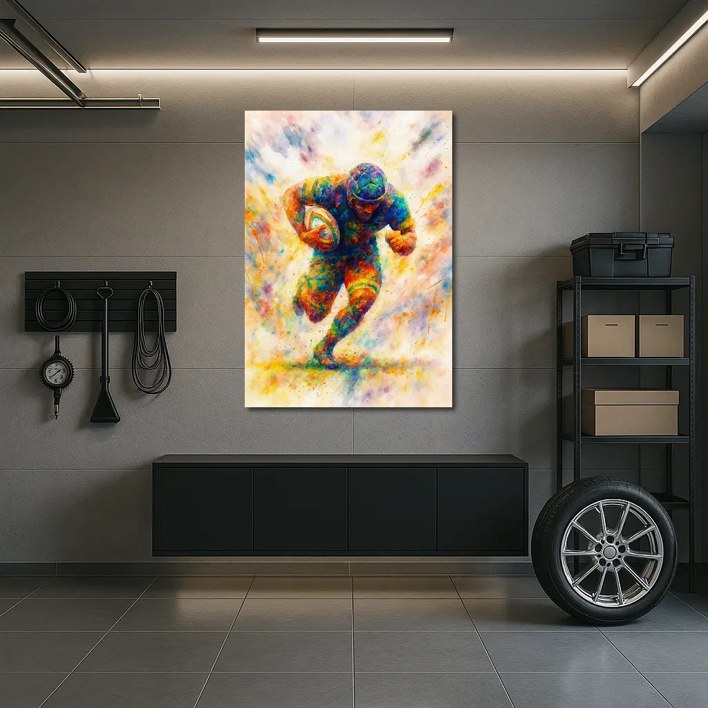 Rugby Player Running Watercolor Art Burst – Wall Art