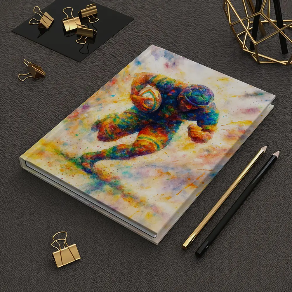Rugby Player Running Watercolor Art Burst – Notebooks
