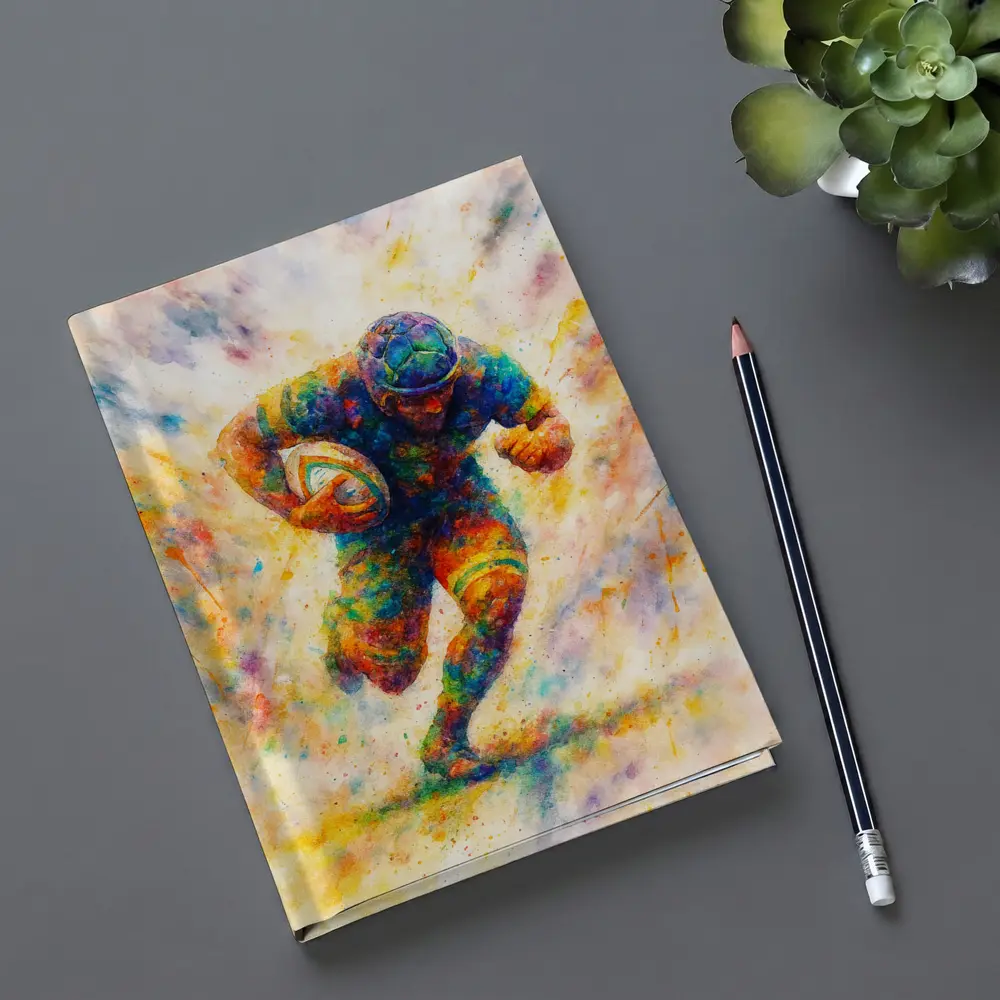 Rugby Player Running Watercolor Art Burst – Notebooks
