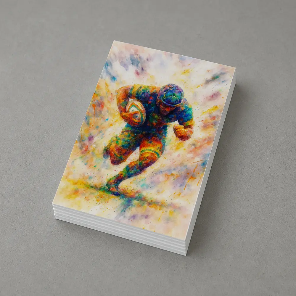 Rugby Player Running Watercolor Art Burst – Postcards