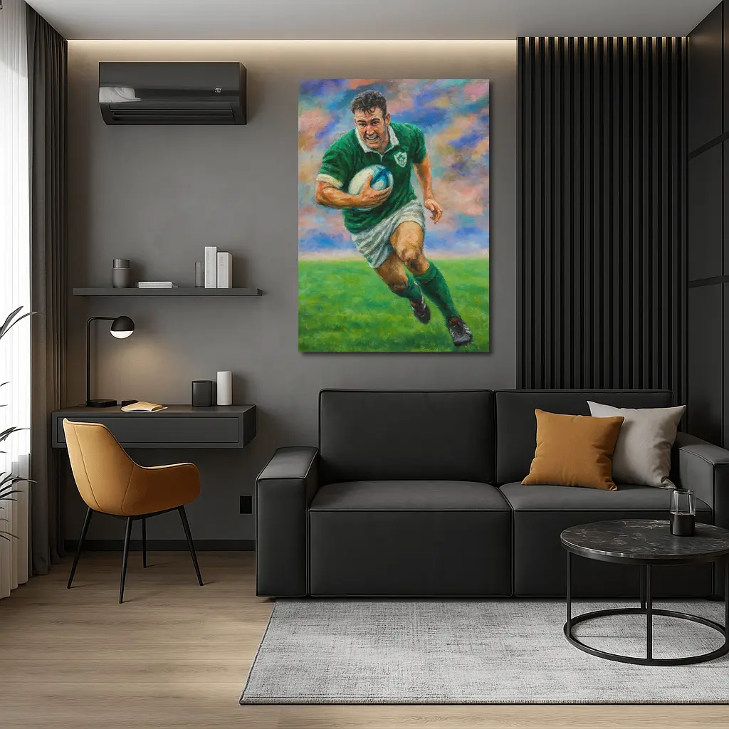 Ireland Rugby Player Running With Ball Painting – Wall Art