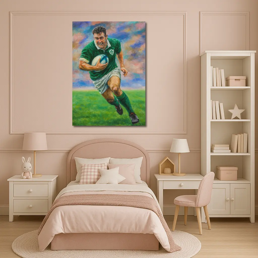 Ireland Rugby Player Running With Ball Painting – Wall Art