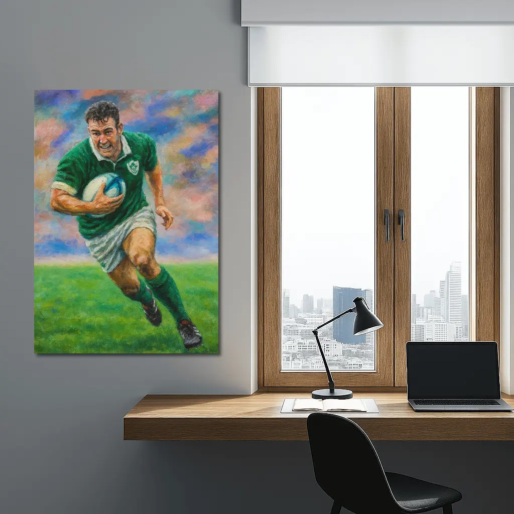 Ireland Rugby Player Running With Ball Painting – Wall Art