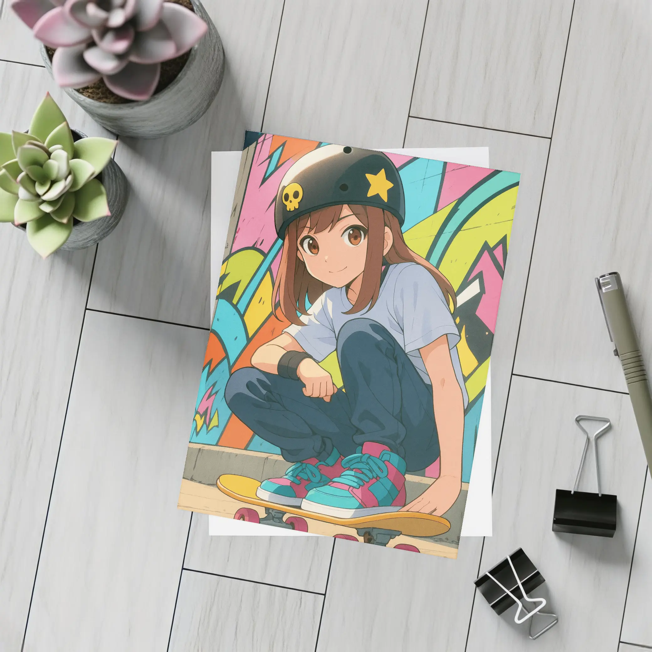 Anime Skater Girl Graffiti Wall Art – Postcards