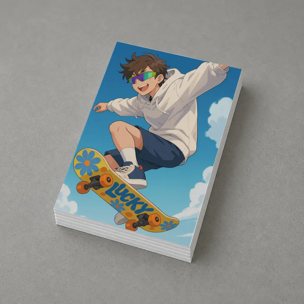 Anime Boy Skateboarding Jump Blue Sky – Postcards