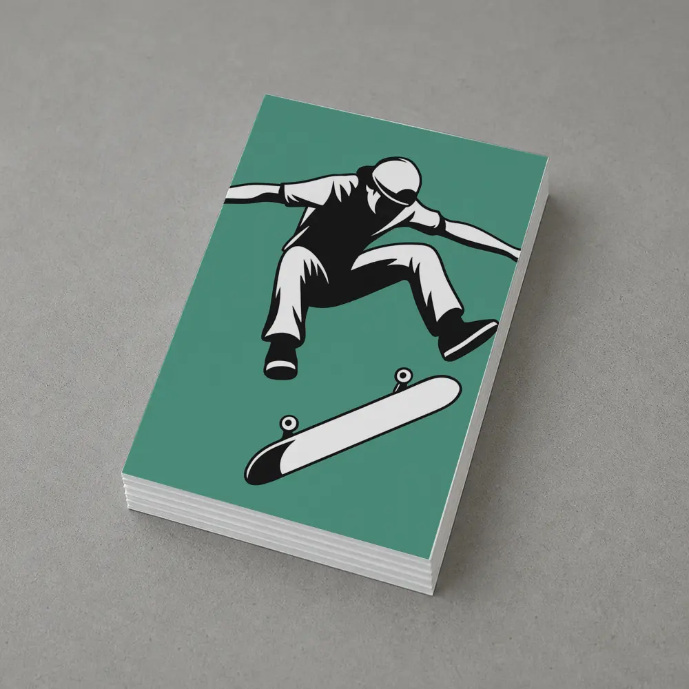 Skateboarder Kickflip Black White Teal Background – Postcards