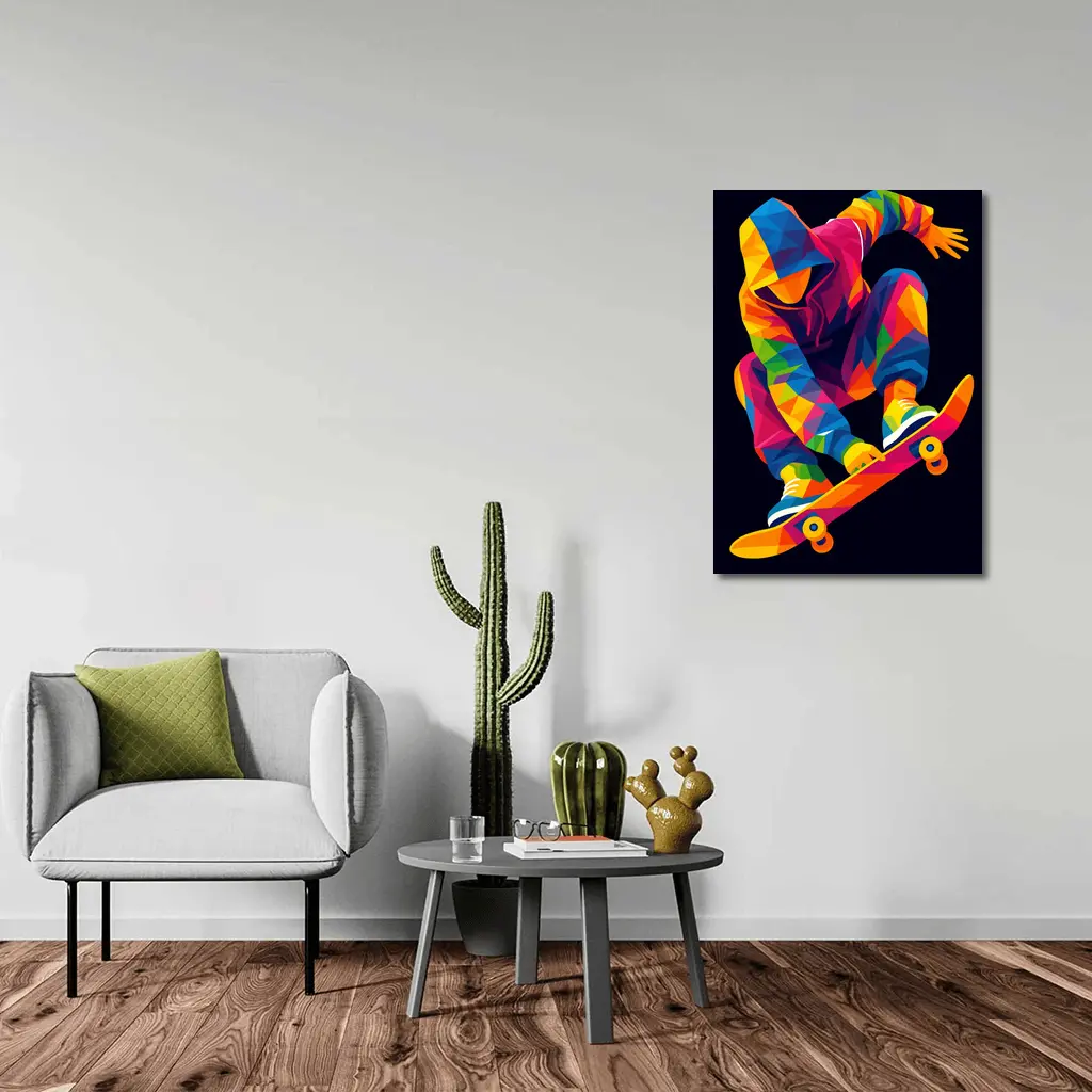 Colorful Pop Art Skateboarder Mid Air Jump – Wall Art