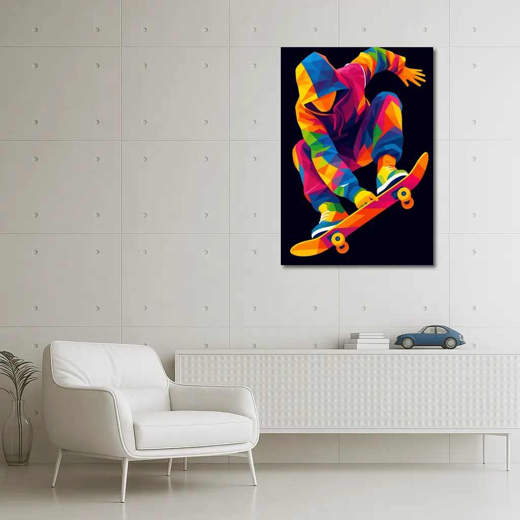 Colorful Pop Art Skateboarder Mid Air Jump – Wall Art